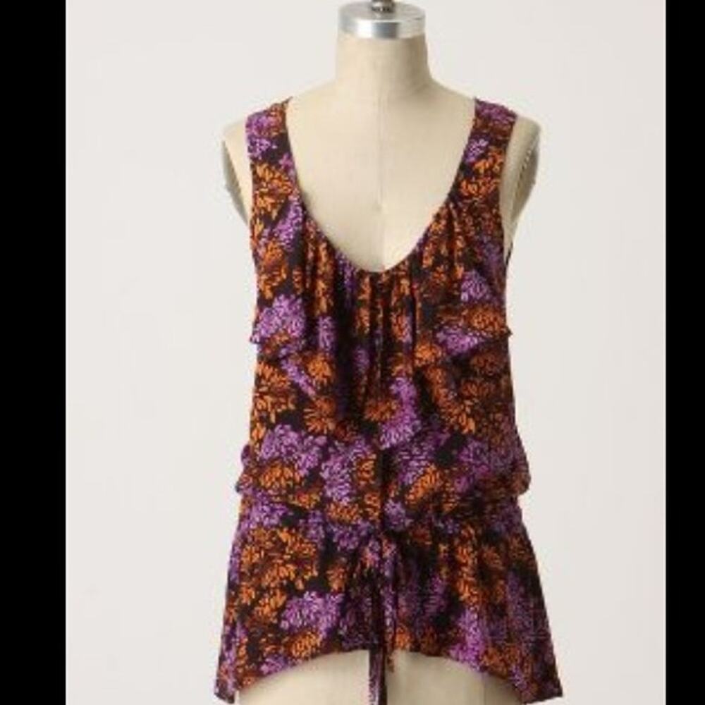Anthropologie ruffled silk floral top